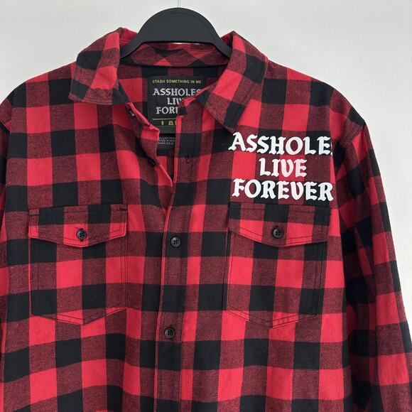 Assholes*s Live Forever Shirt Mens Large Red Black Flannel Buffalo Plaid Check - Picture 5 of 9